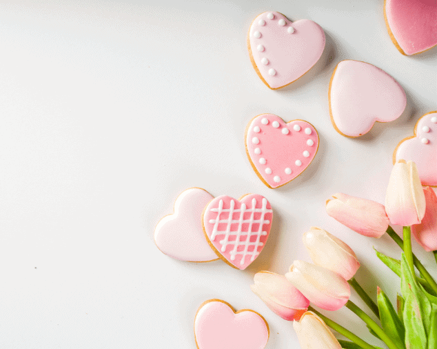 Valentine's Day Heart Cookies and Tulips