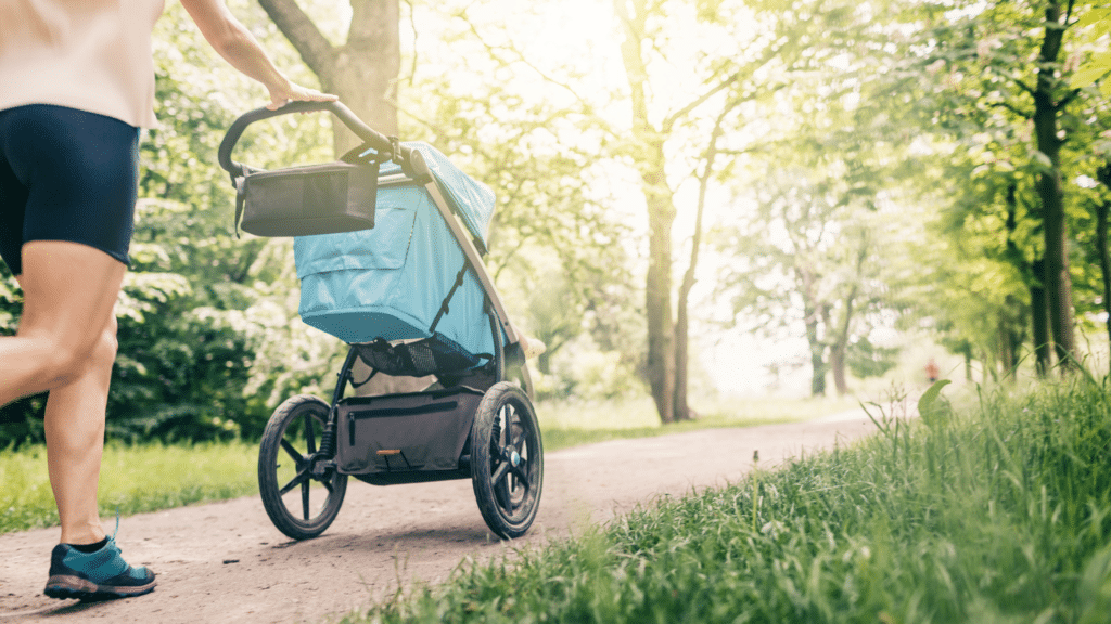 Person pushing jogging stroller