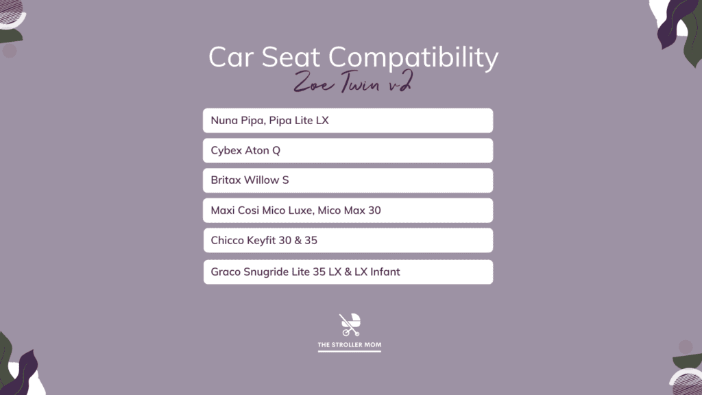 Zoe Twin V2 Car Seat Compatibility Chart